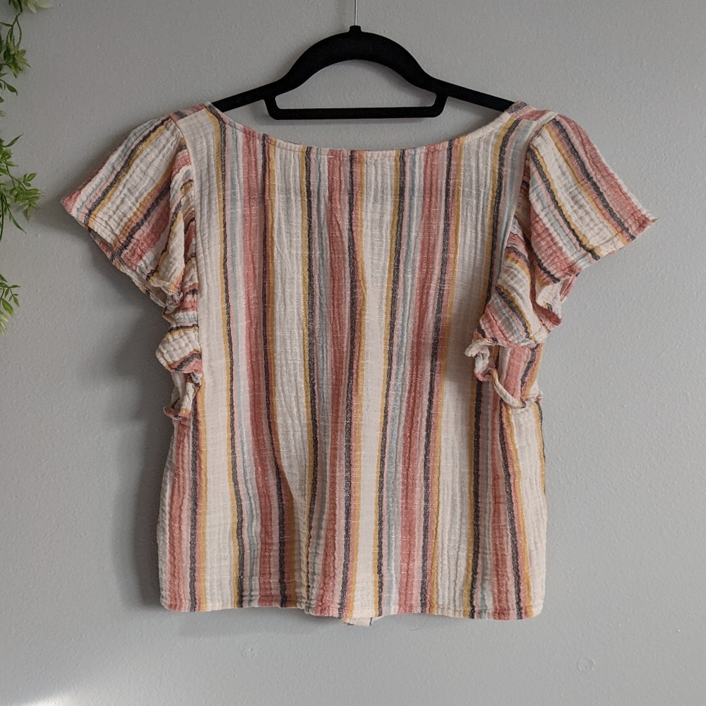 (AEO) Cotton Linen Boho Striped Cropped Top Med - Picture 4 of 8